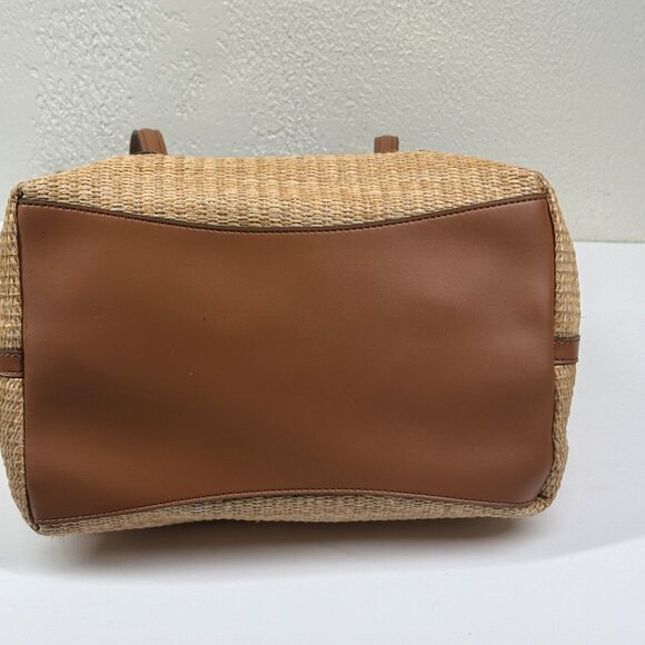 Calvin Klein Natural Straw & Brown White Leather Trim Tote Bag Canvas Raffia - Picture 6 of 8